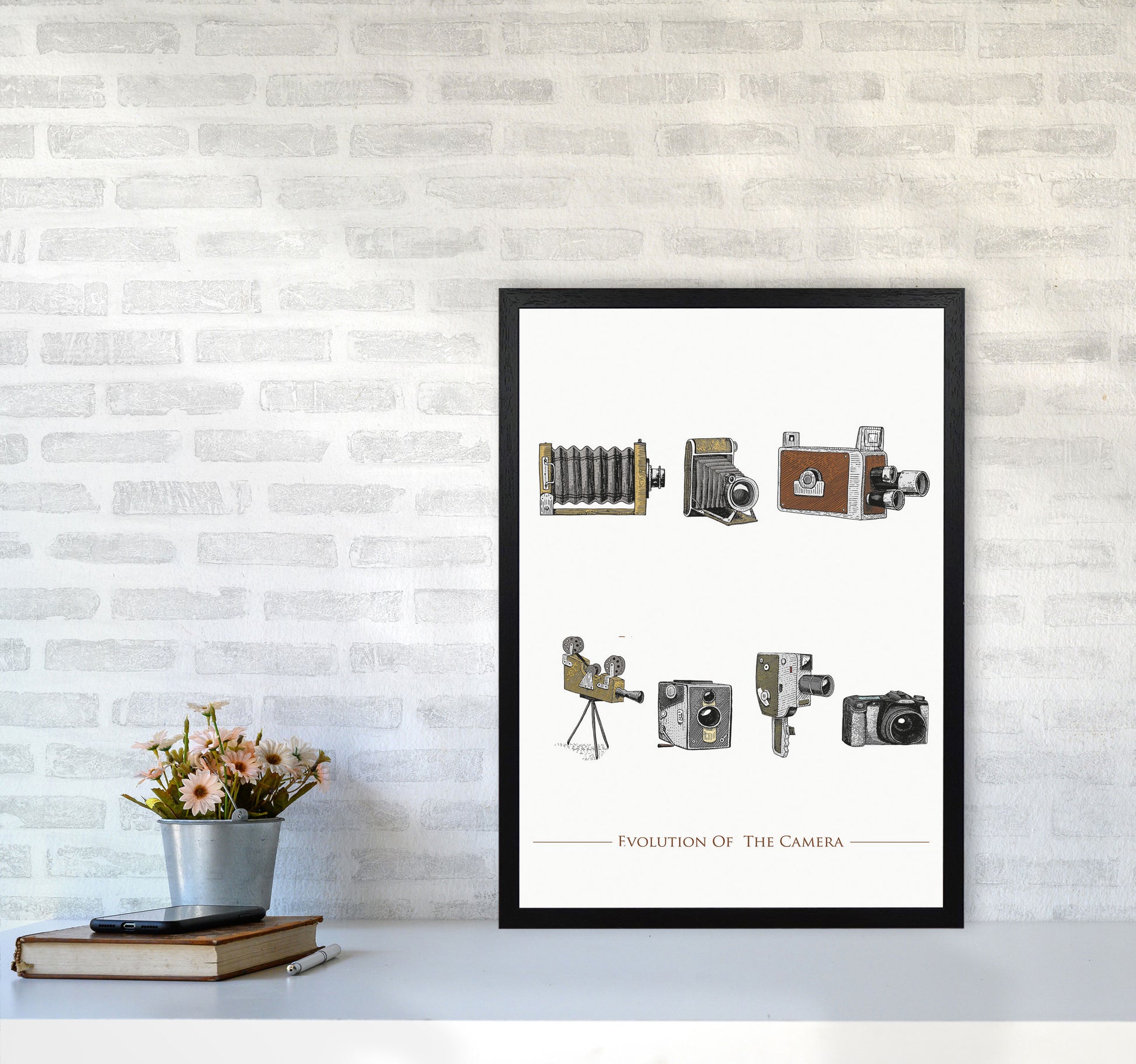 Evolution Of The Camera Art Print by Jason Stanley A2 White Frame