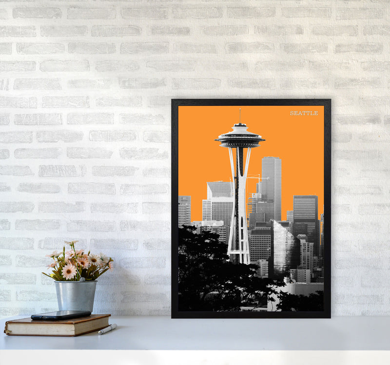 Halftone Seattle Yellow Art Print by Jason Stanley A2 White Frame