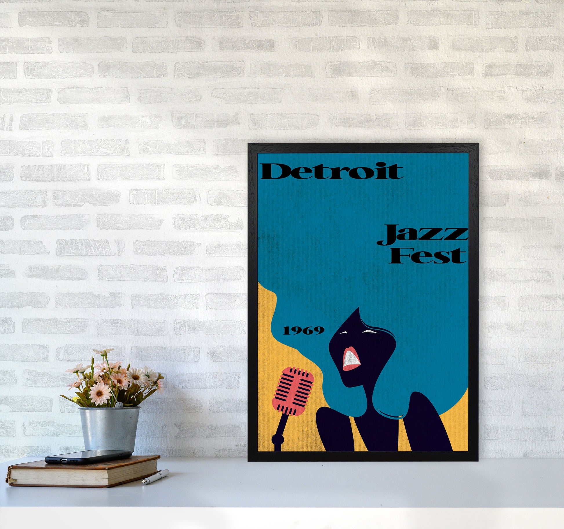 Detroit Jazz Fest 1969 Art Print by Jason Stanley A2 White Frame