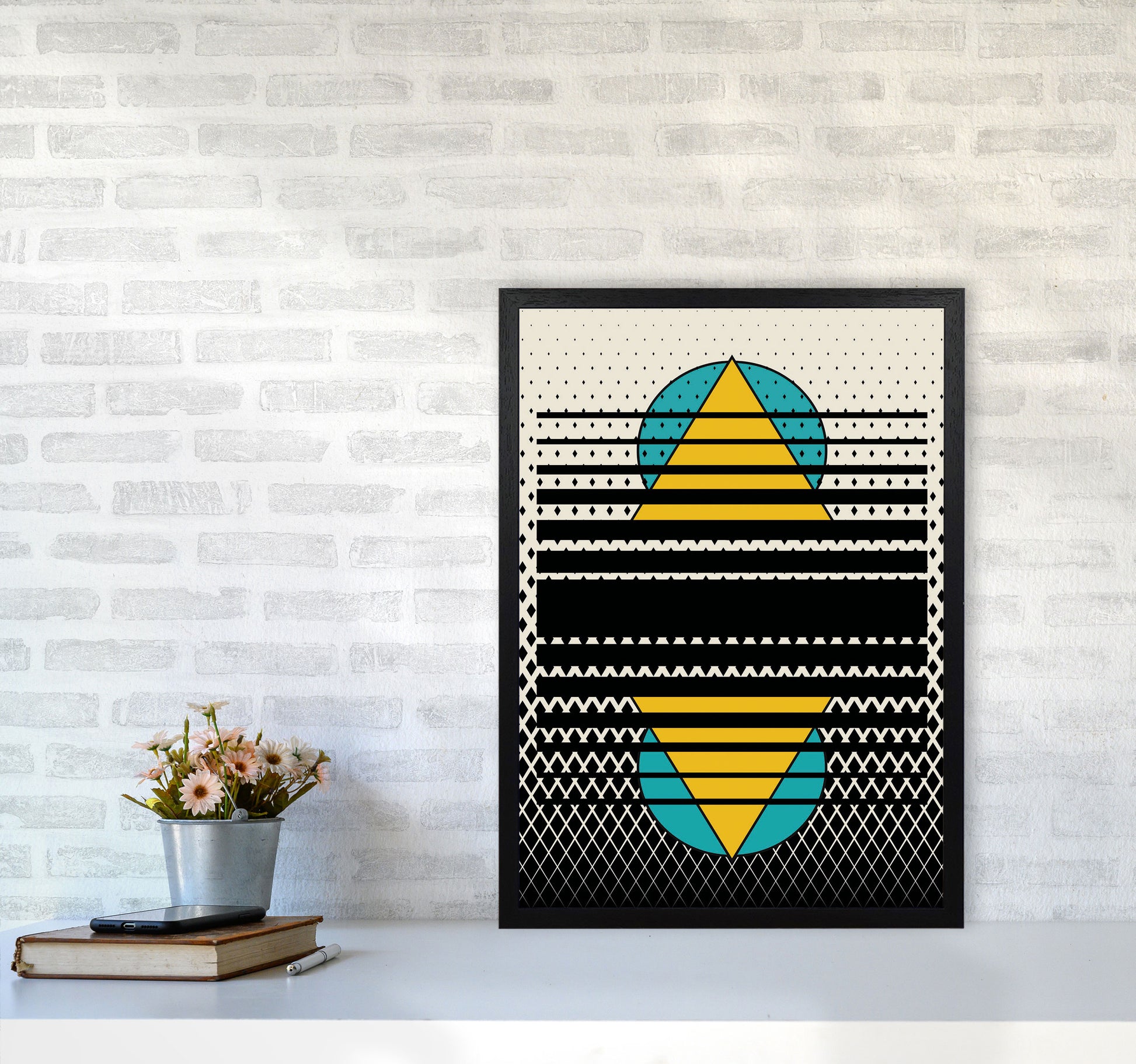 Geometric Suns Pattern Art Print by Jason Stanley A2 White Frame