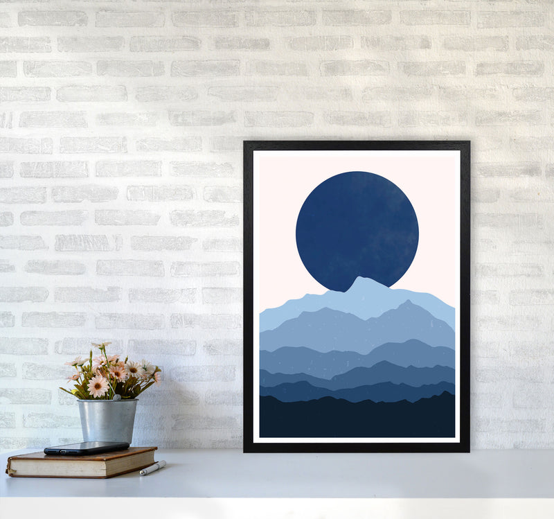 Blue Abstract Moonrise Art Print by Jason Stanley A2 White Frame
