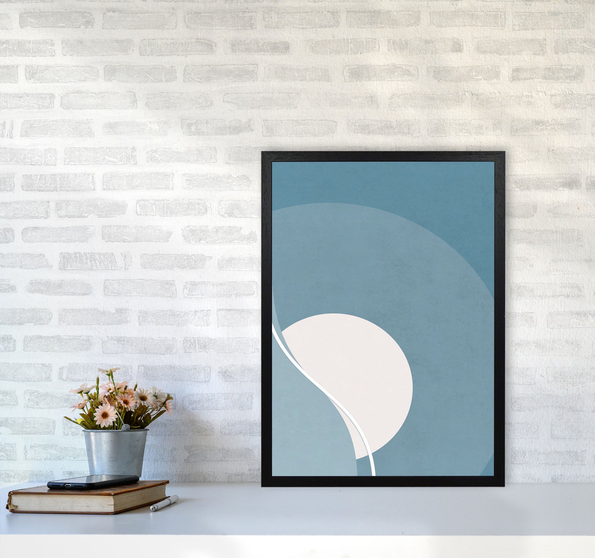 Retro Moon Landscape Art Print by Jason Stanley A2 White Frame