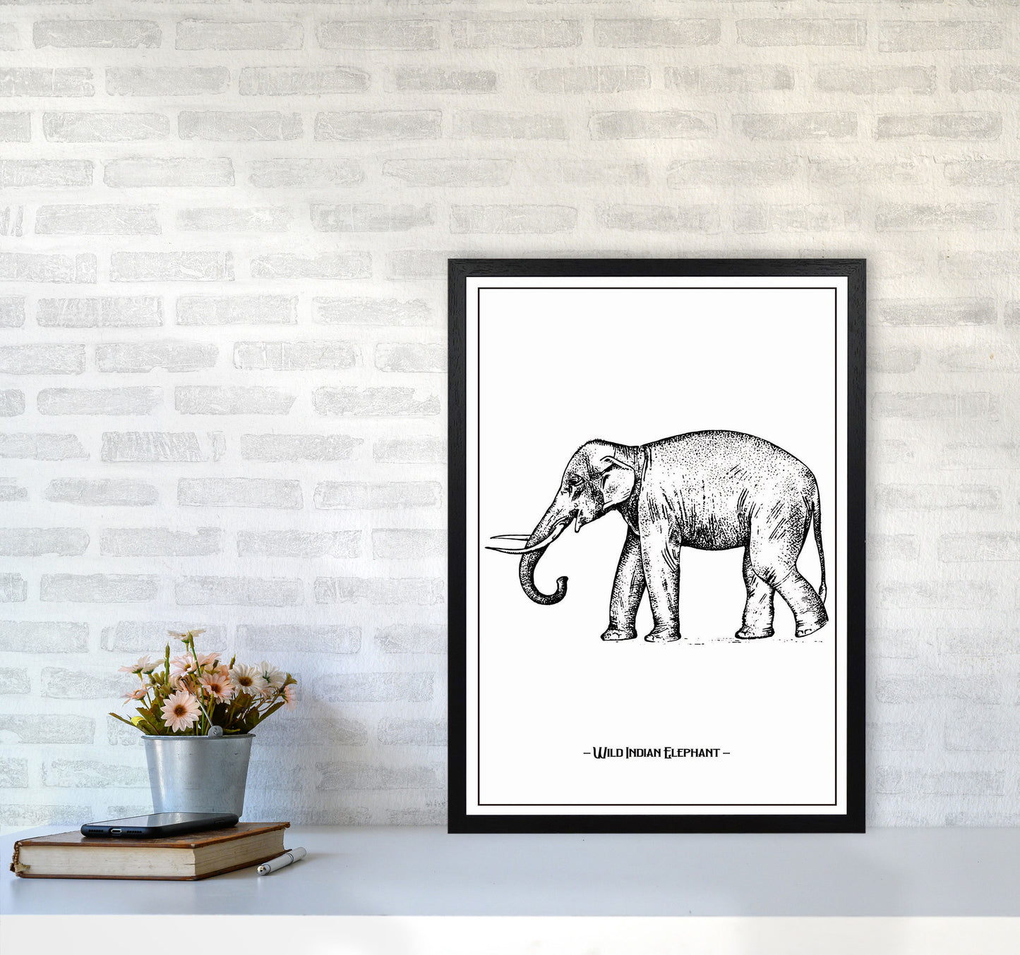Wild Indian Elephant Art Print by Jason Stanley A2 White Frame