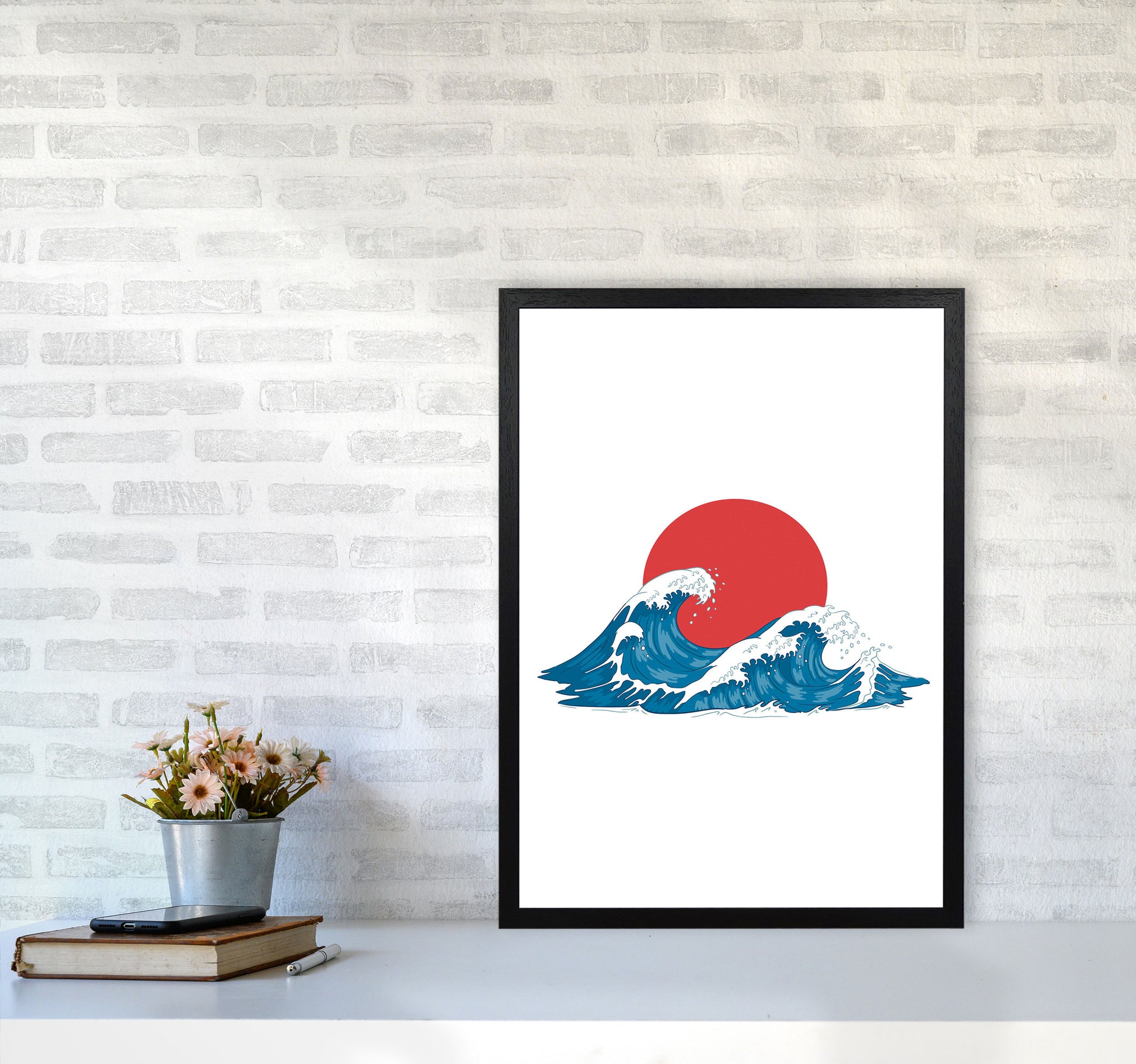 Japenses Wave Sunset Art Print by Jason Stanley A2 White Frame