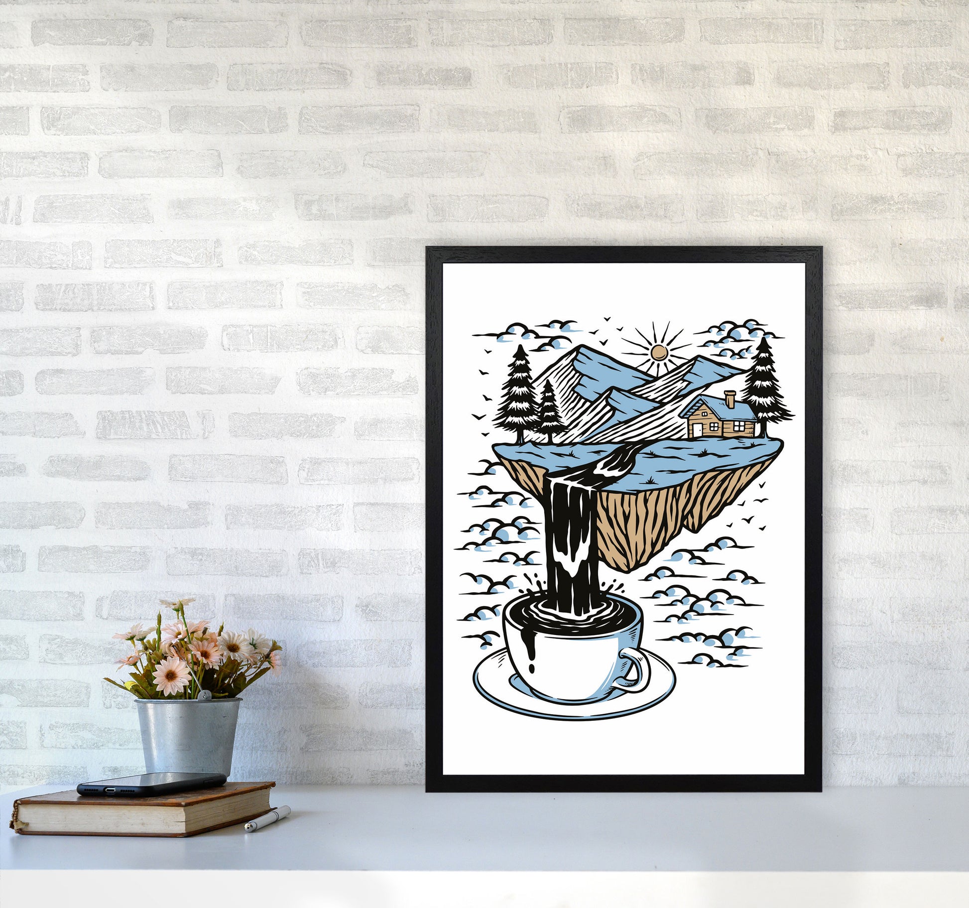 The River Flows Art Print by Jason Stanley A2 White Frame