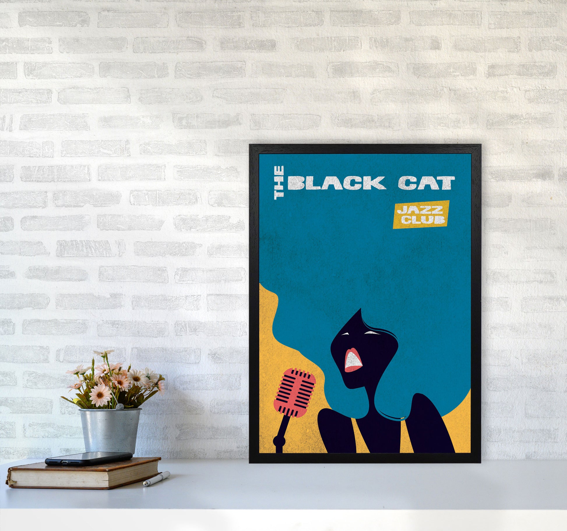 Black Cat Jazz Art Print by Jason Stanley A2 White Frame