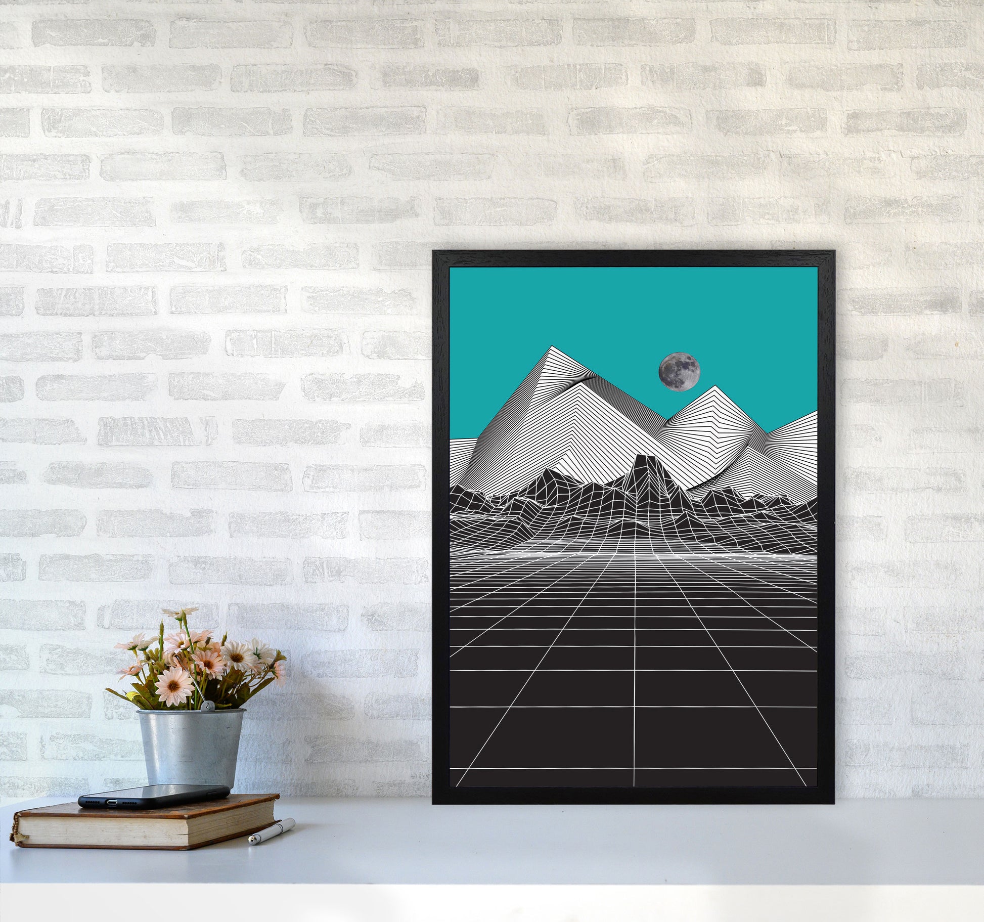 Moon Rise Blue Art Print by Jason Stanley A2 White Frame