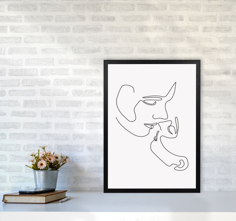 One Line Kiss Art Print by Jason Stanley A2 White Frame