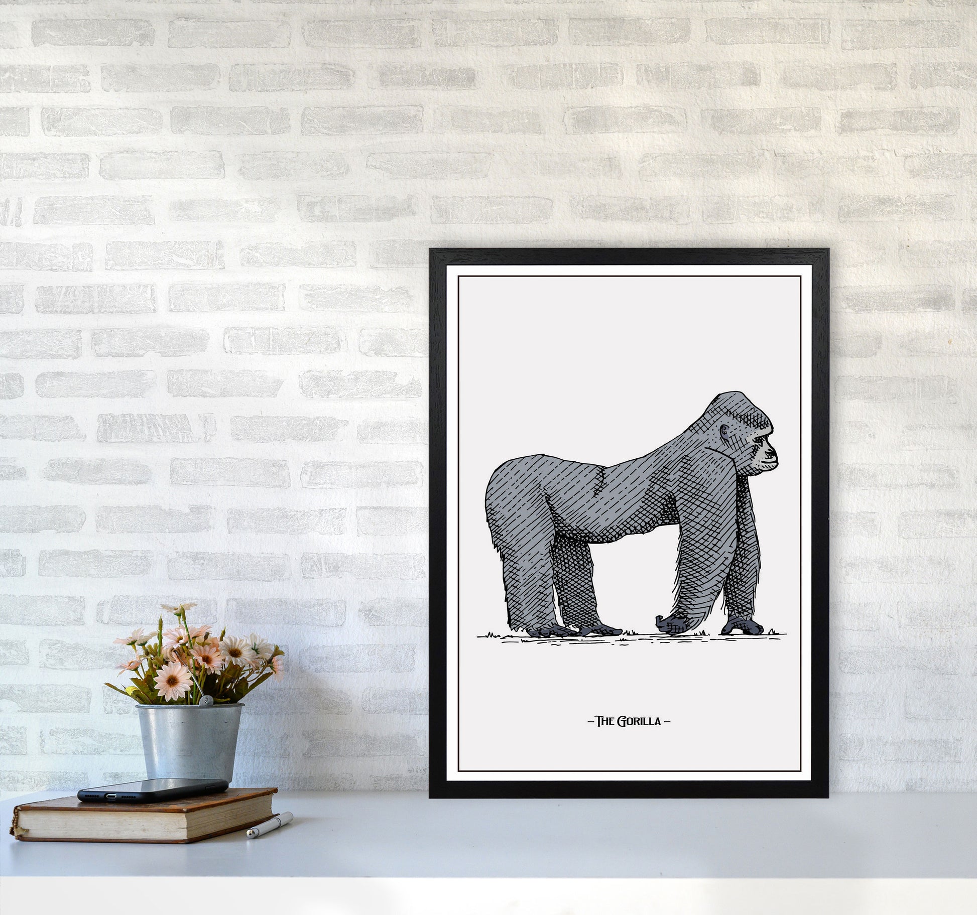 The Gorilla Art Print by Jason Stanley A2 White Frame