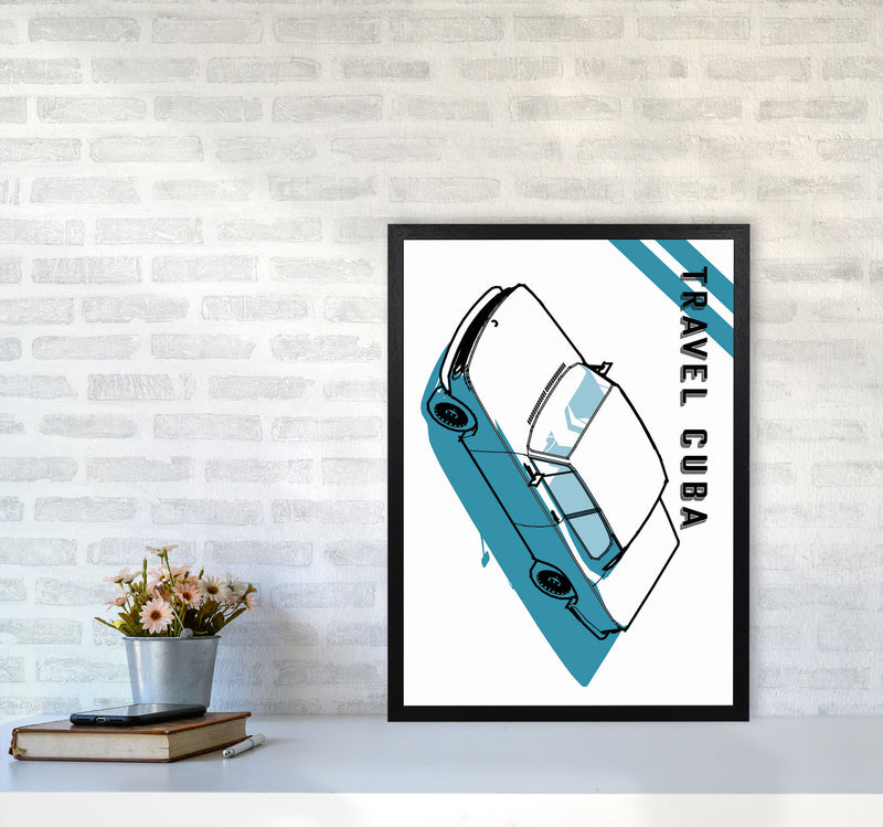 Travel Cuba Blue Art Print by Jason Stanley A2 White Frame