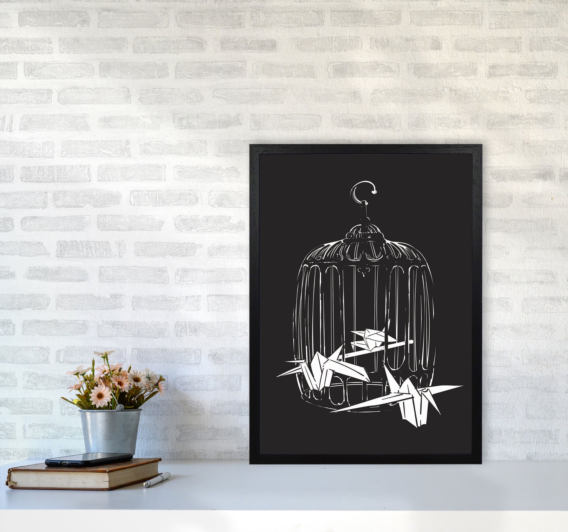 Origami Birds Art Print by Jason Stanley A2 White Frame