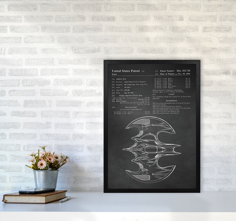 Batwing Patent Side View- Chalkboard Art Print by Jason Stanley A2 White Frame