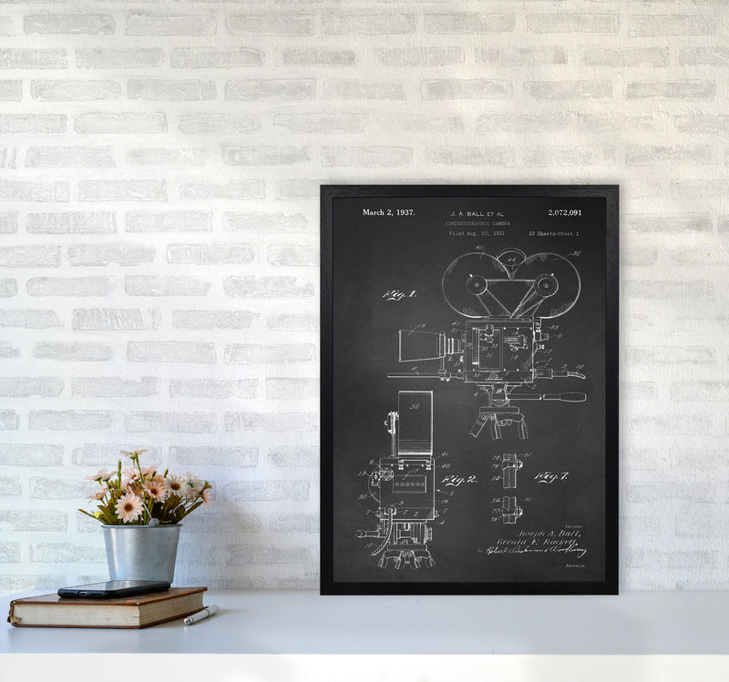 Cinema Camera Patent-Chalkboard Art Print by Jason Stanley A2 White Frame