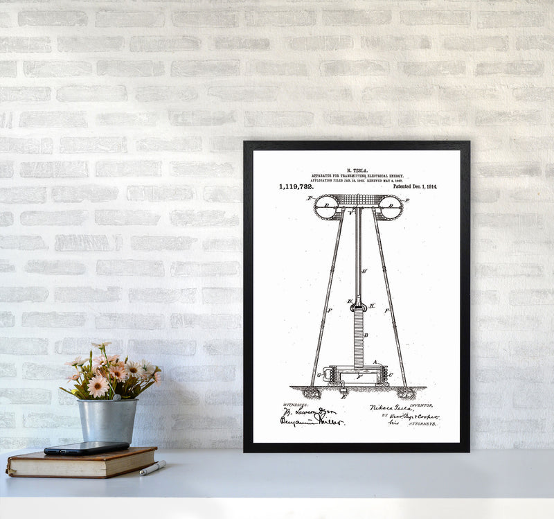 Tesla Electrical Energy Patent Art Print by Jason Stanley A2 White Frame