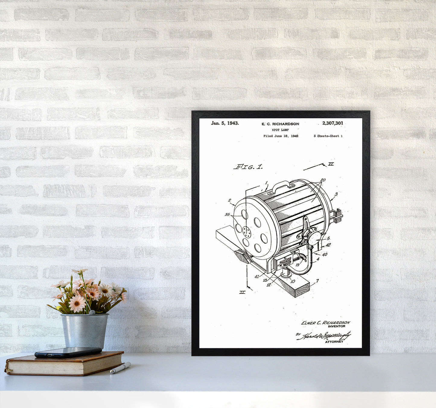 Cinema Spot Light Patent Art Print by Jason Stanley A2 White Frame