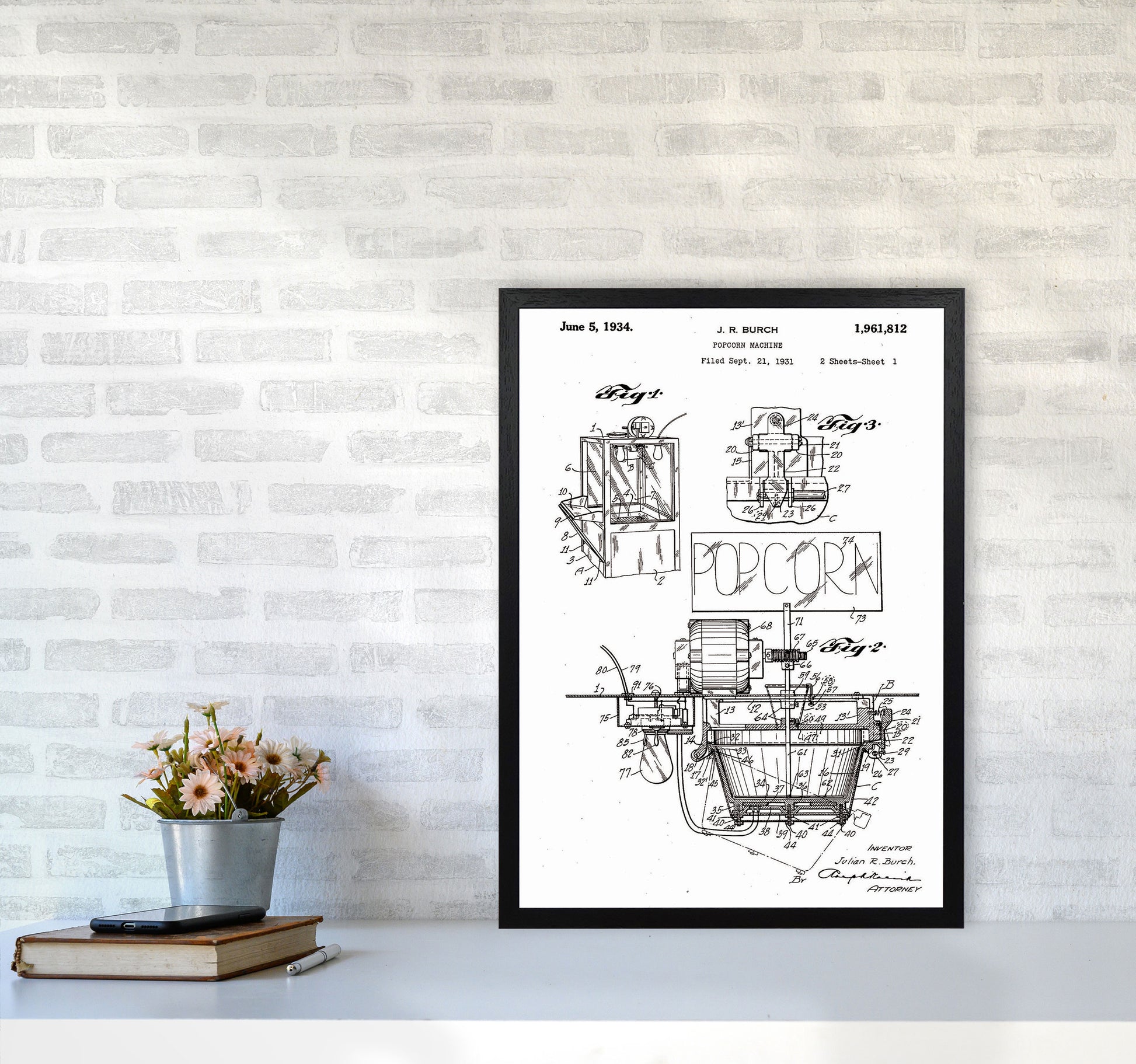 Popcorn Machine Patent 2 Art Print by Jason Stanley A2 White Frame