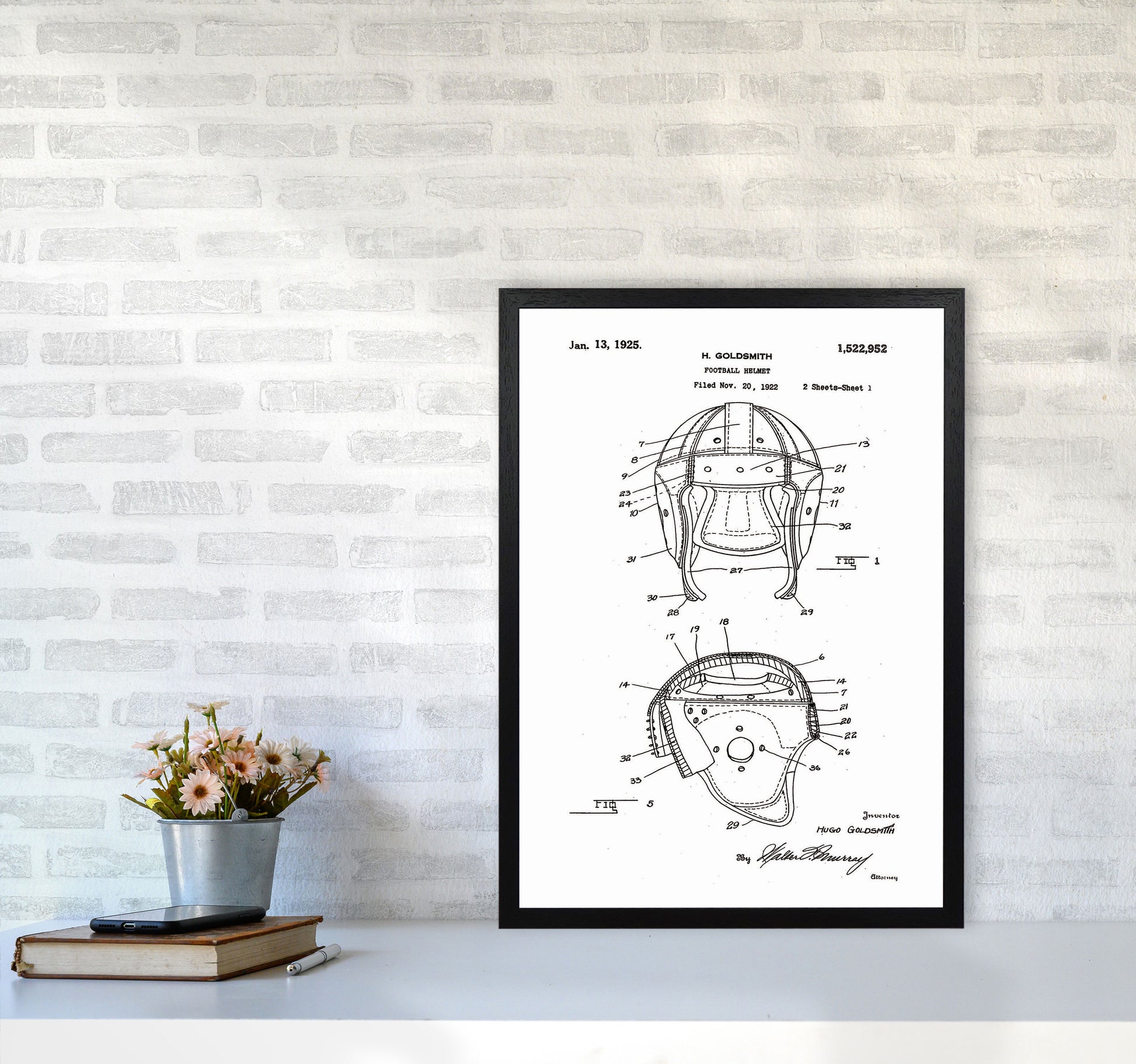 Football Helmet Patent Art Print by Jason Stanley A2 White Frame
