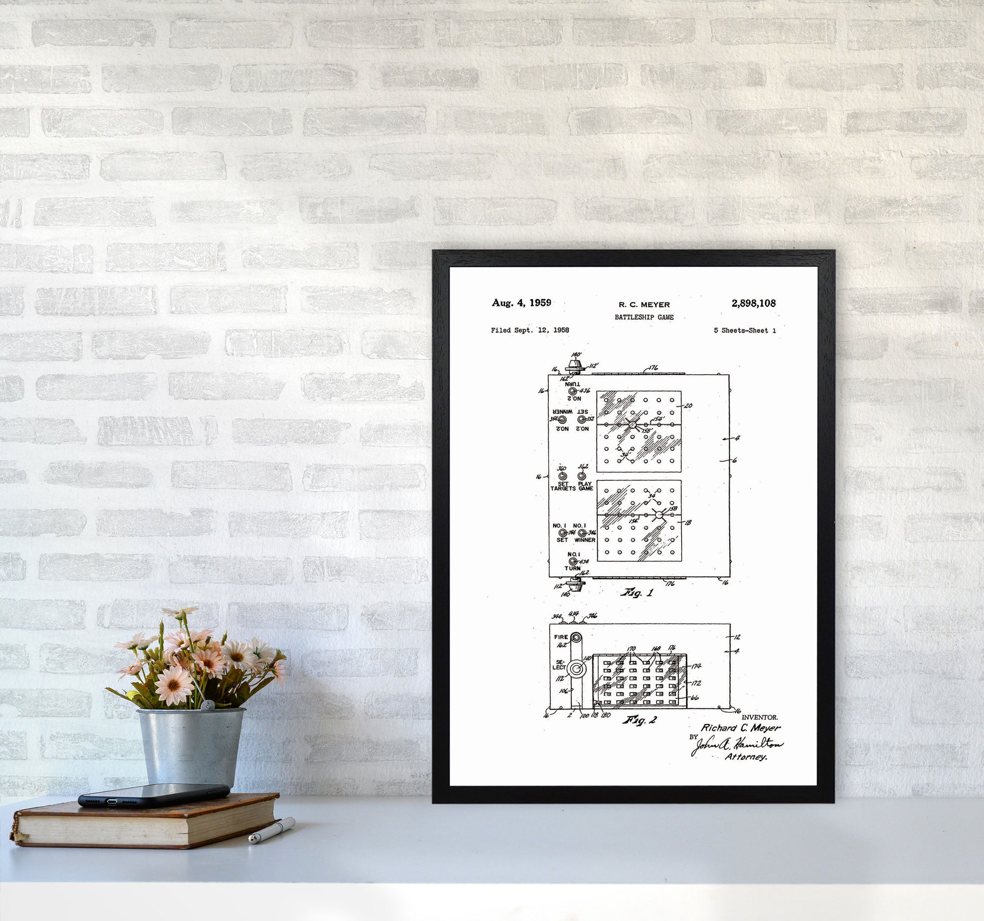 Battleship Game Patent Art Print by Jason Stanley A2 White Frame