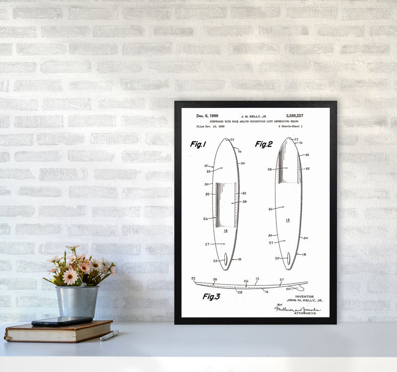 Surfboard Patent White Art Print by Jason Stanley A2 White Frame