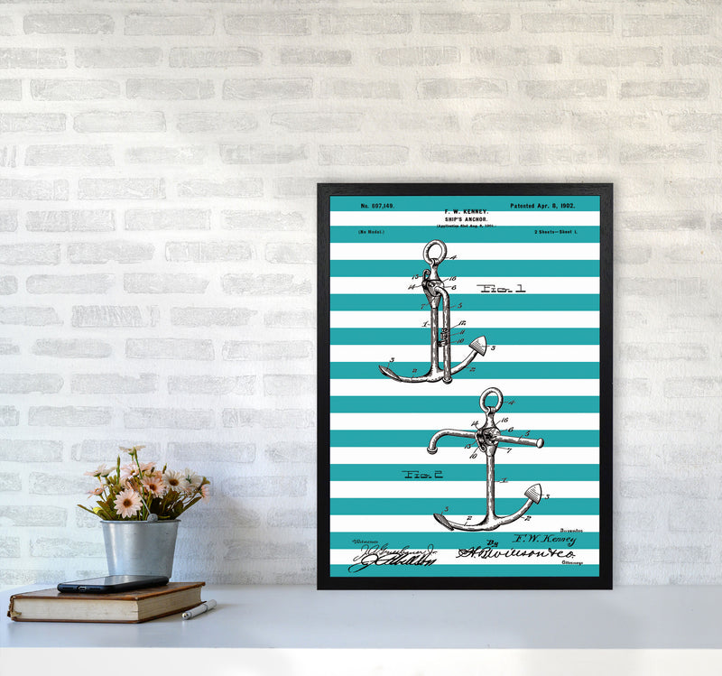 Anchor Patent Stripe Art Print by Jason Stanley A2 White Frame