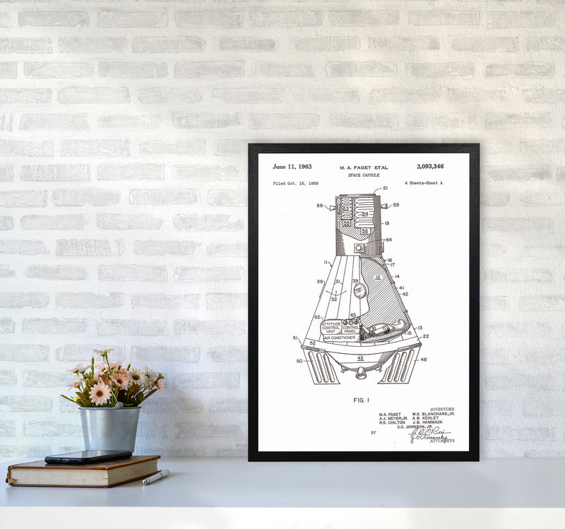 Space Capsule Patent Art Print by Jason Stanley A2 White Frame
