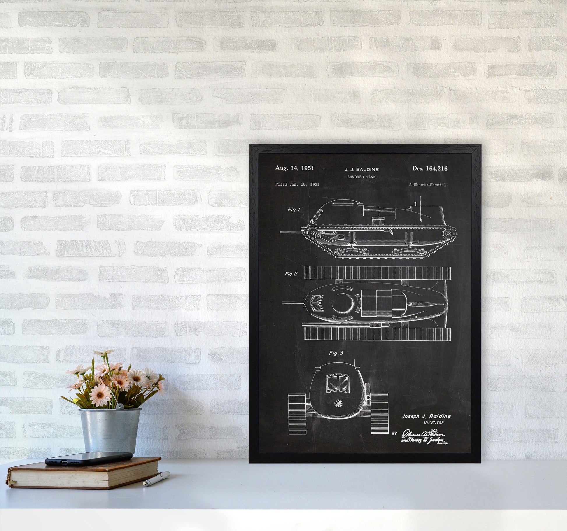 Armored Tank Patent Art Print by Jason Stanley A2 White Frame