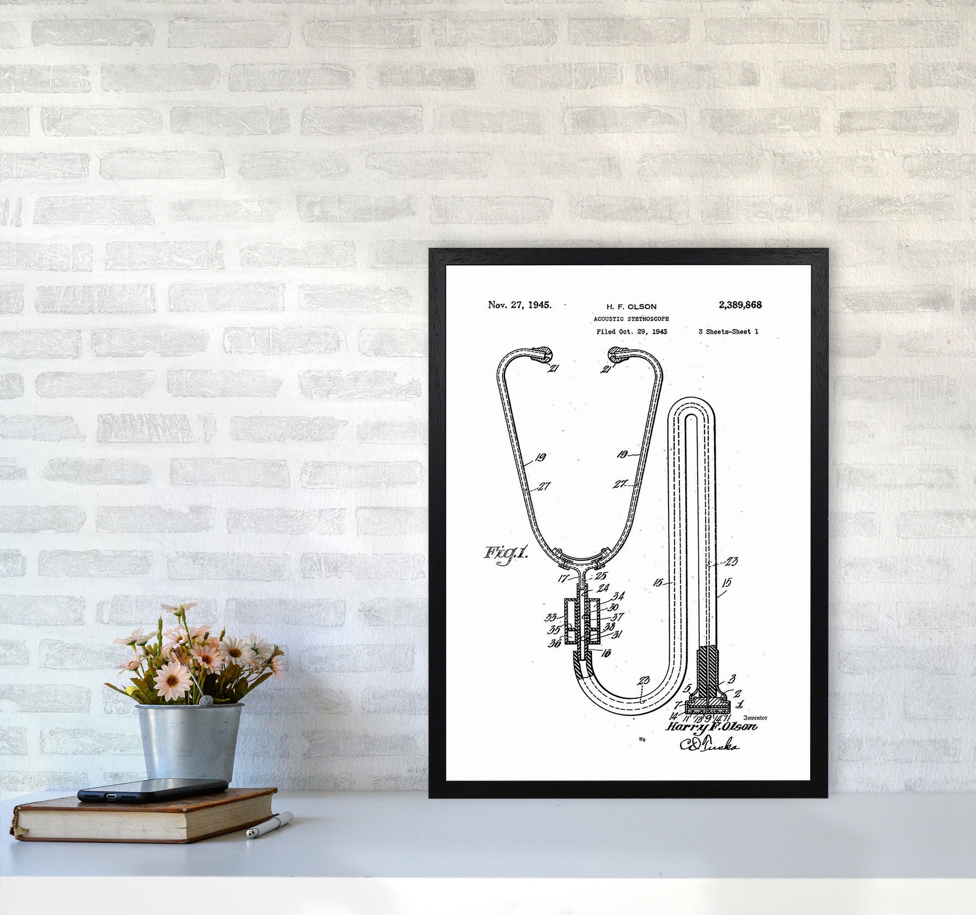 Stethoscope Patent Art Print by Jason Stanley A2 White Frame