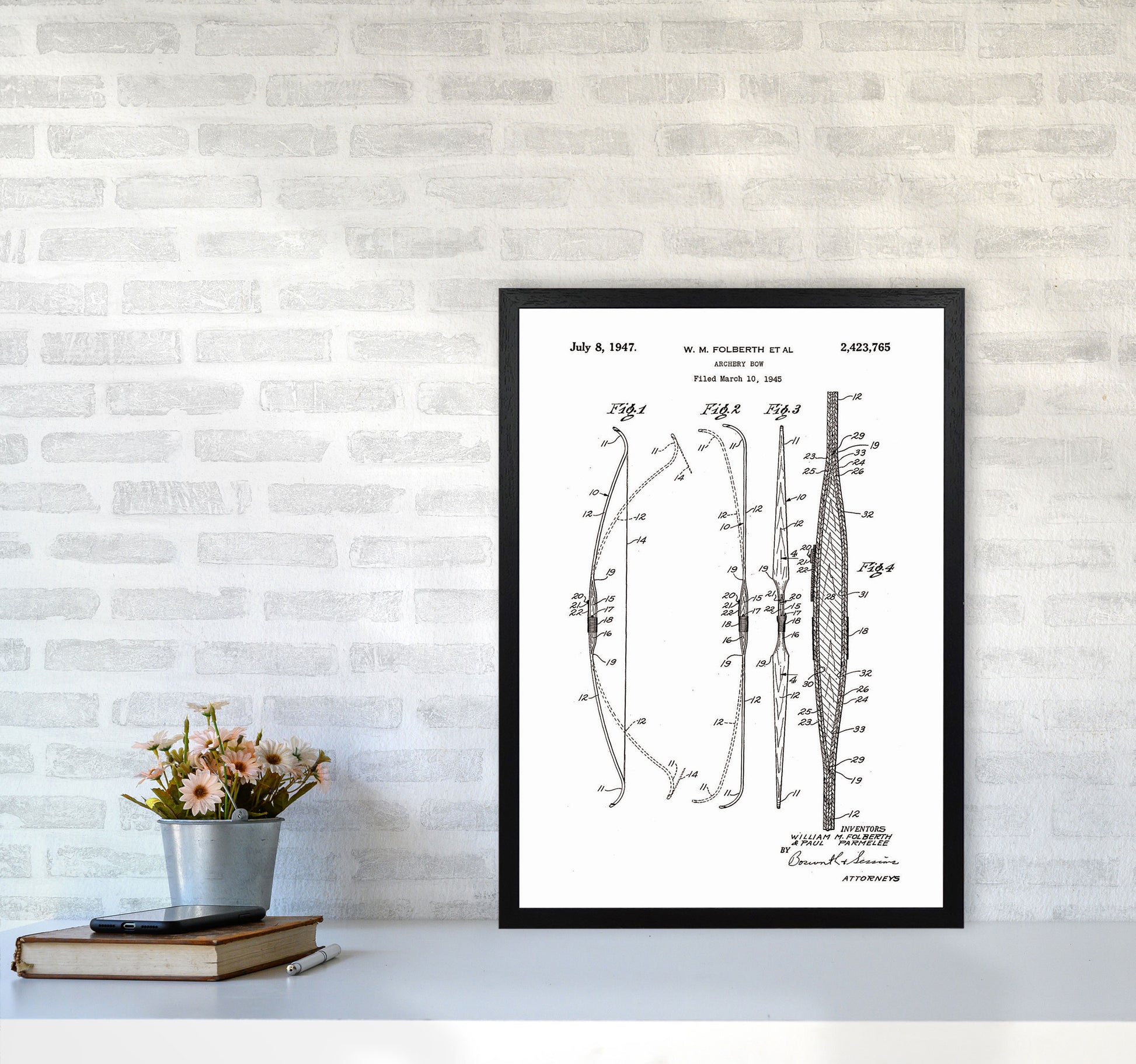 Archery Bow Patent Art Print by Jason Stanley A2 White Frame