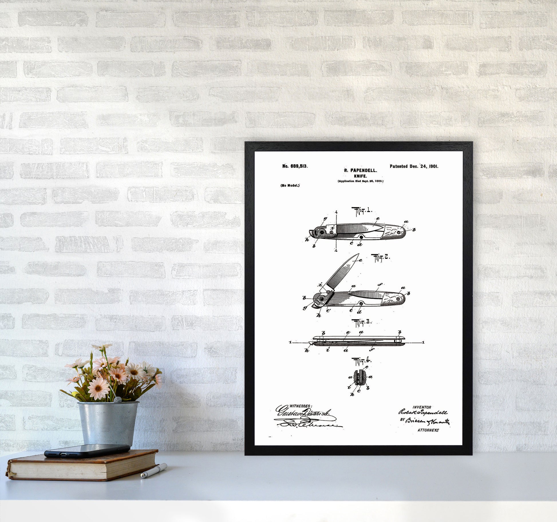 Pocket Knife Patent Art Print by Jason Stanley A2 White Frame