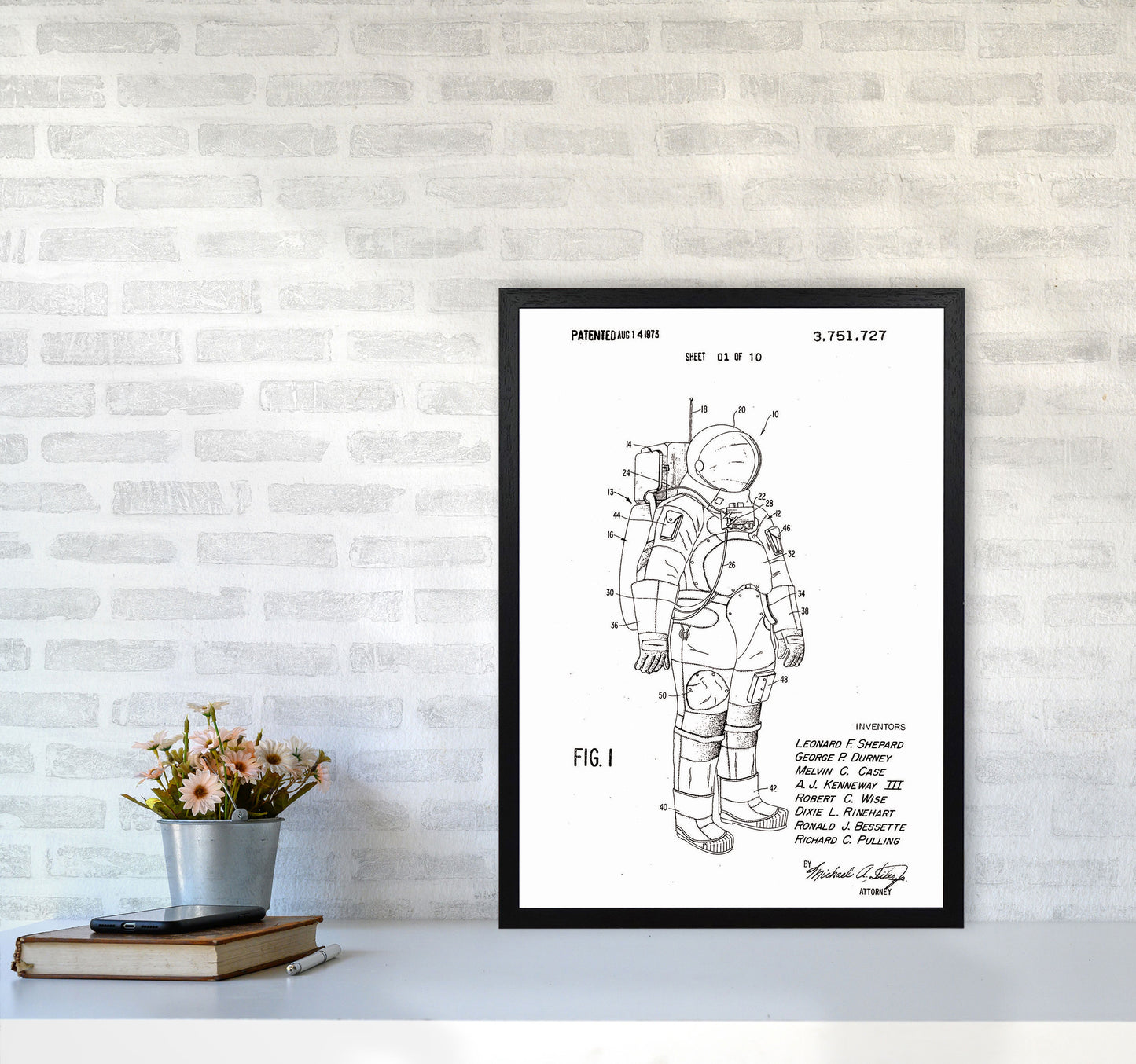 Spacesuit Patent Art Print by Jason Stanley A2 White Frame