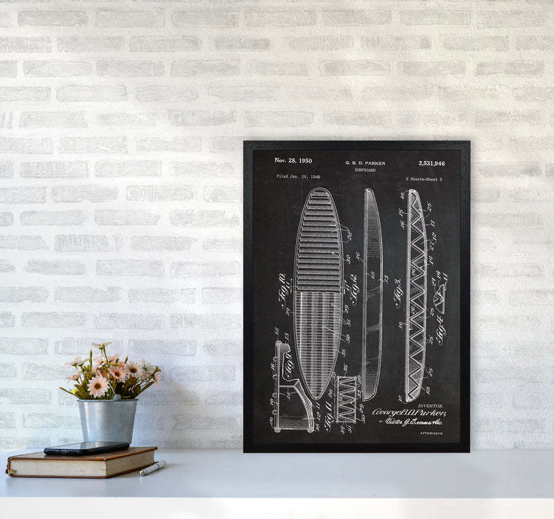 Surfboard Patent Art Print by Jason Stanley A2 White Frame