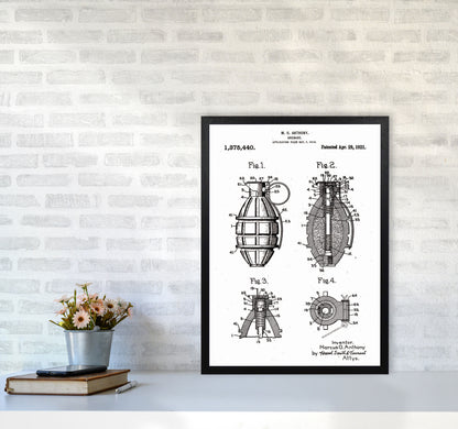 Grenade Patent Art Print by Jason Stanley A2 White Frame