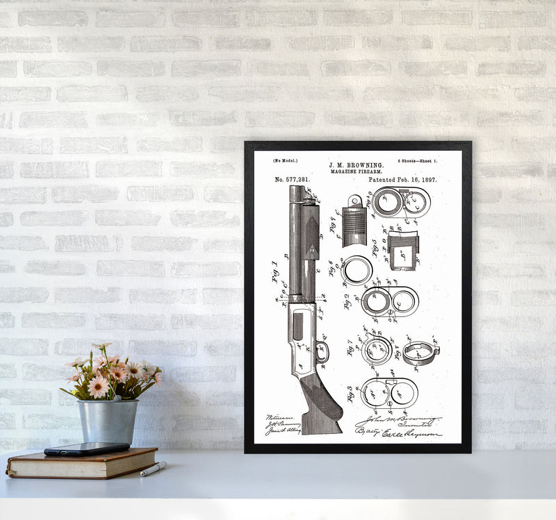 Shotgun Patent Art Print by Jason Stanley A2 White Frame