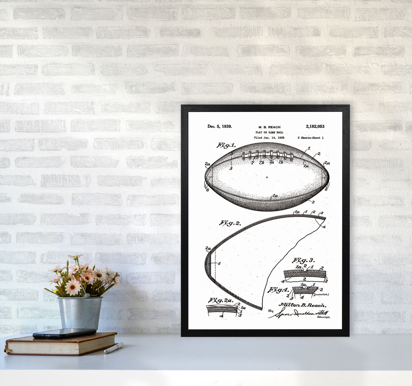 Football Patent Art Print by Jason Stanley A2 White Frame