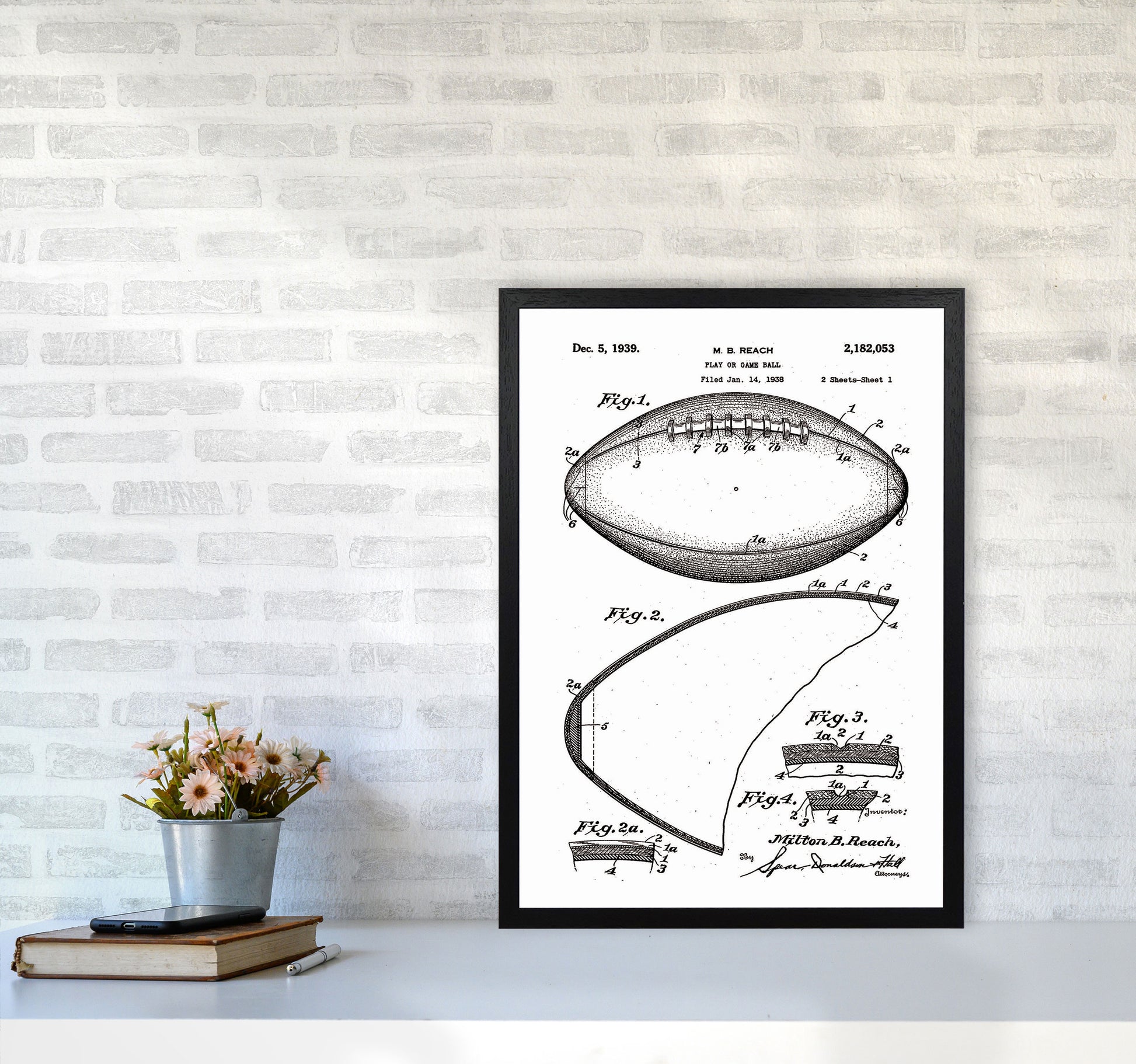 Football Patent Art Print by Jason Stanley A2 White Frame