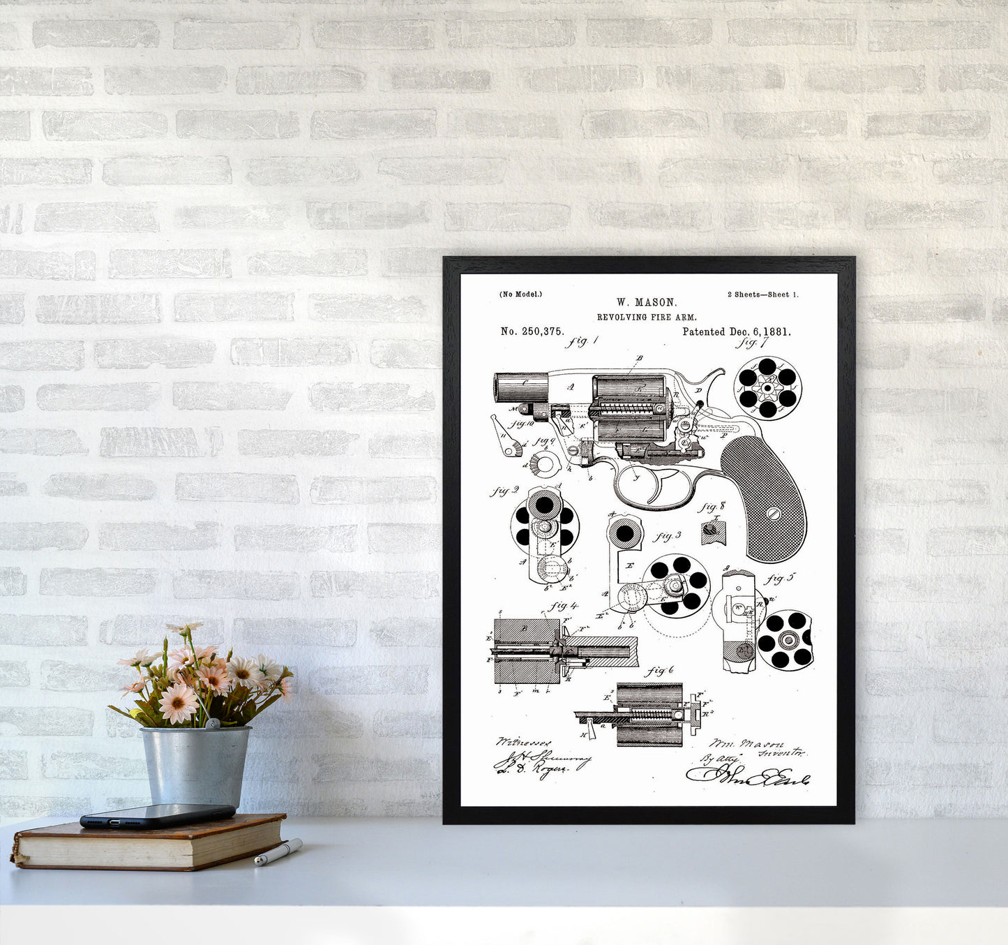 Hand Gun Patent Art Print by Jason Stanley A2 White Frame