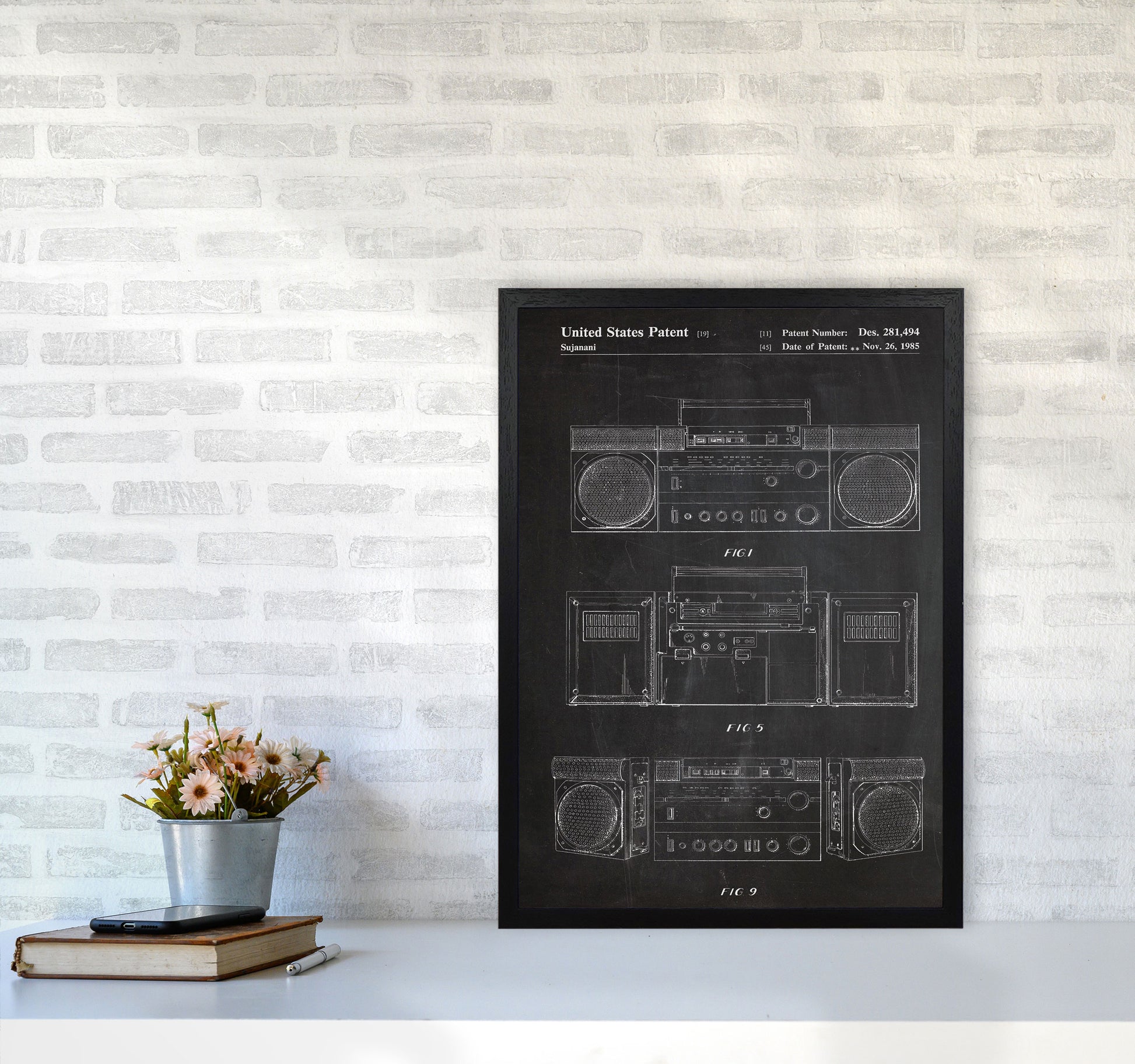 Boombox Patent Art Print by Jason Stanley A2 White Frame