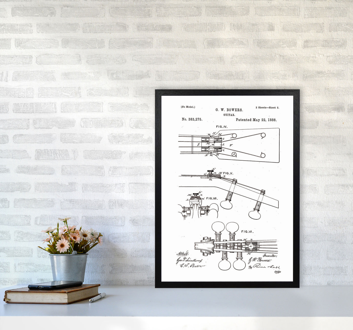 Guitar Patent Art Print by Jason Stanley A2 White Frame