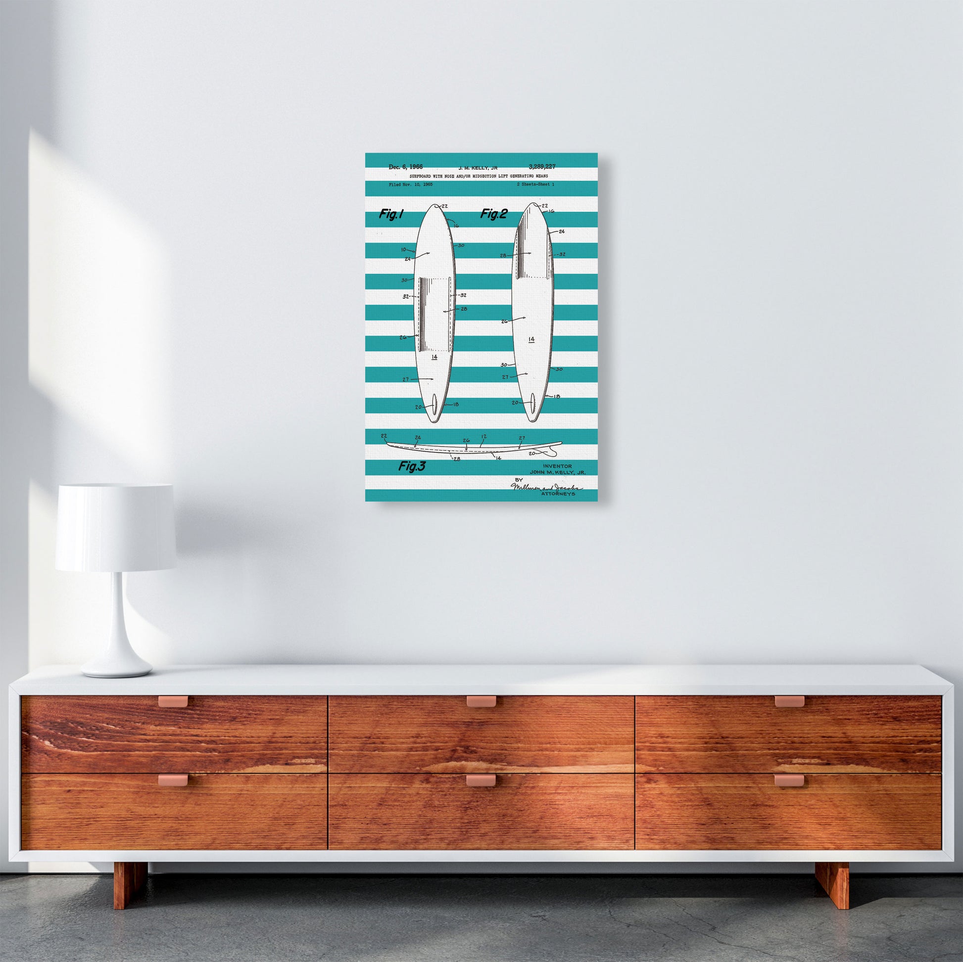 Surfboard Patent Stripe Art Print by Jason Stanley A2 Canvas