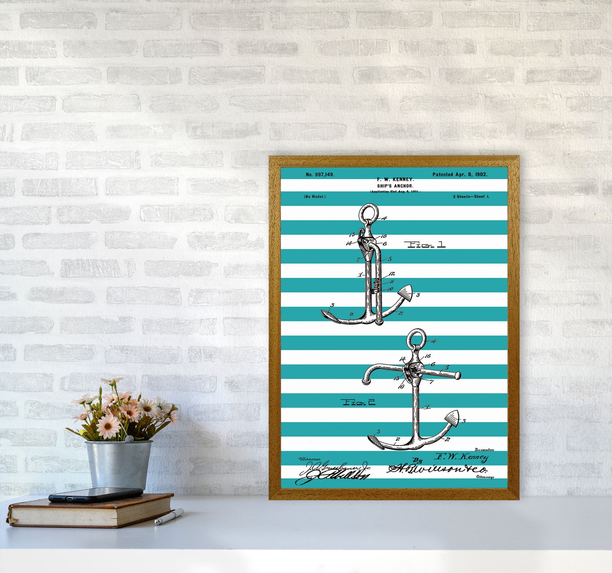 Anchor Patent Stripe Art Print by Jason Stanley A2 Print Only