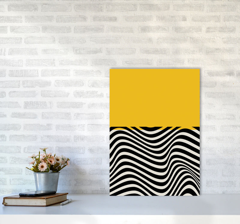 Minimal Abstract Yellow Wave Art Print by Jason Stanley A2 Black Frame