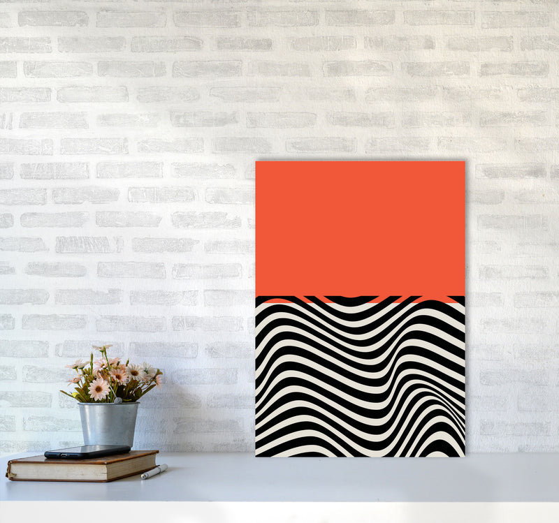 Minimal Abstract Red Wave Art Print by Jason Stanley A2 Black Frame