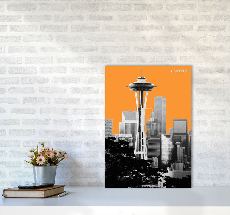 Halftone Seattle Yellow Art Print by Jason Stanley A2 Black Frame