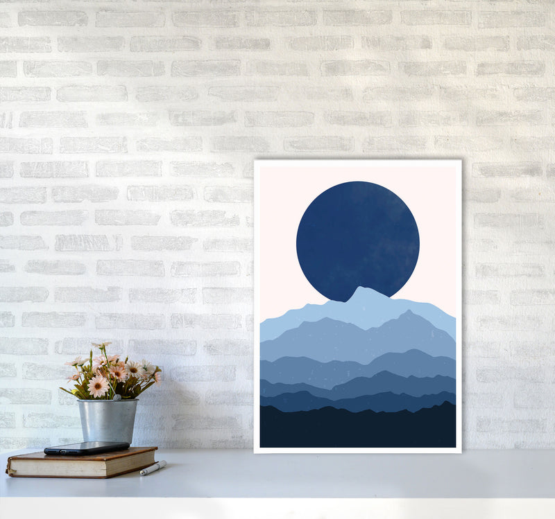 Blue Abstract Moonrise Art Print by Jason Stanley A2 Black Frame