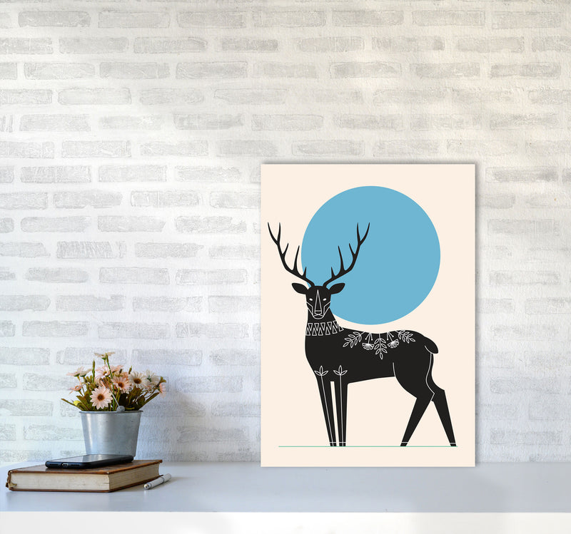 Blue Moonlight Deer Art Print by Jason Stanley A2 Black Frame