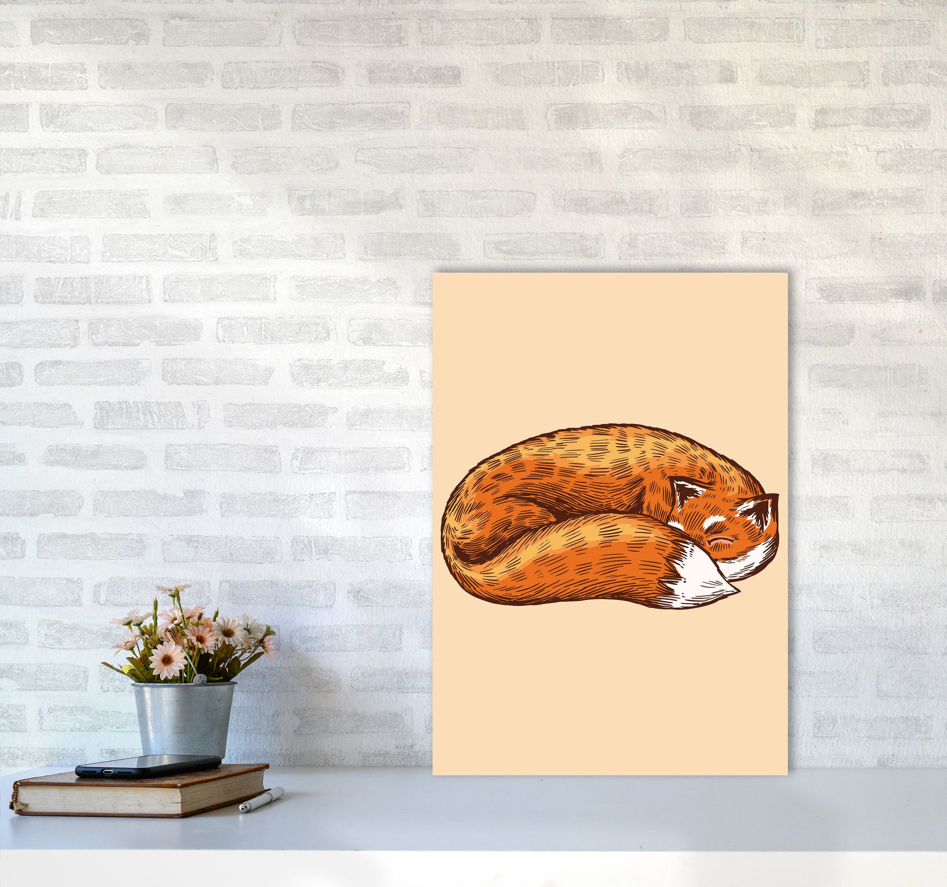 The Sleeping Fox Art Print by Jason Stanley A2 Black Frame