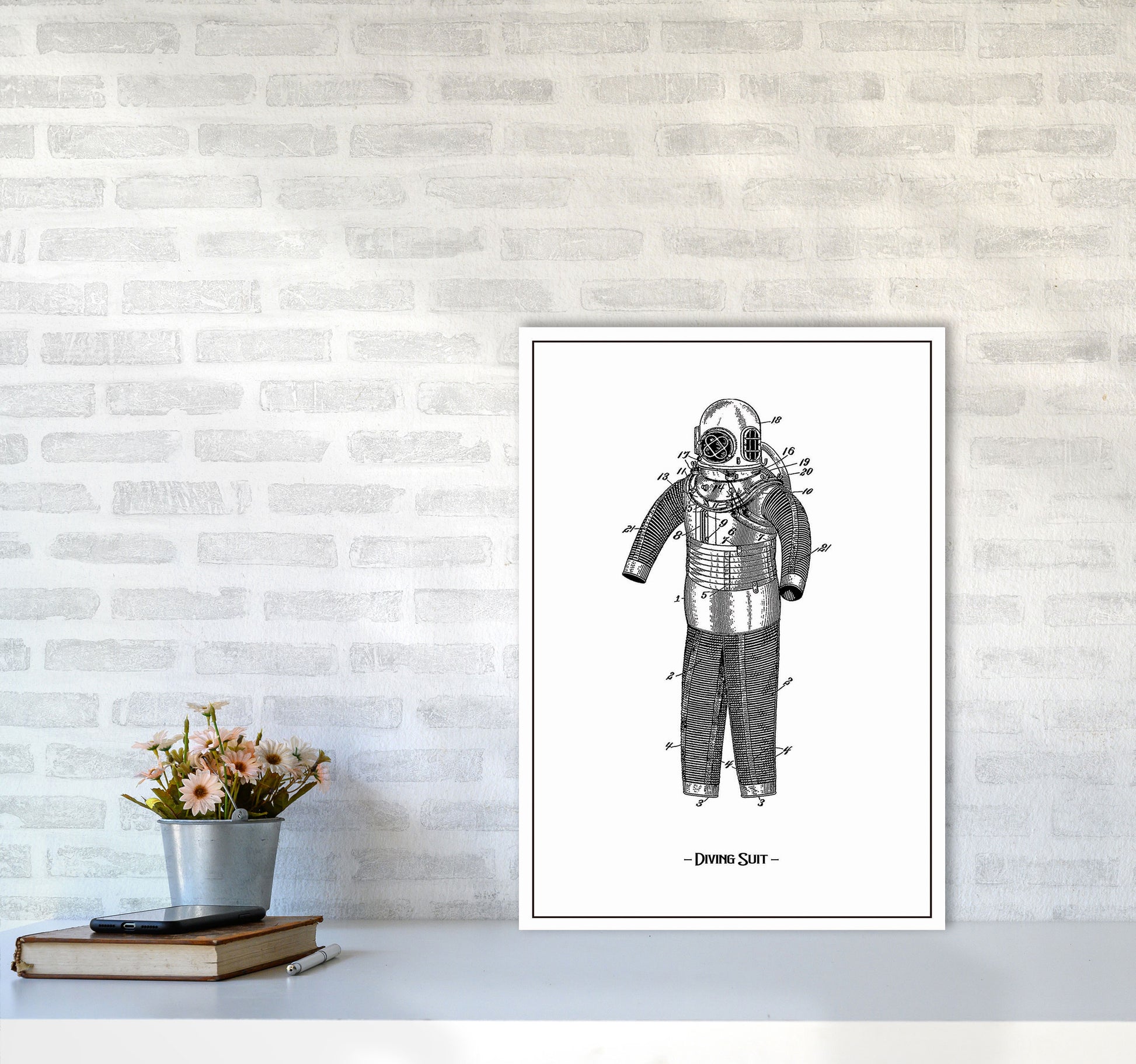 Diving Suit Art Print by Jason Stanley A2 Black Frame