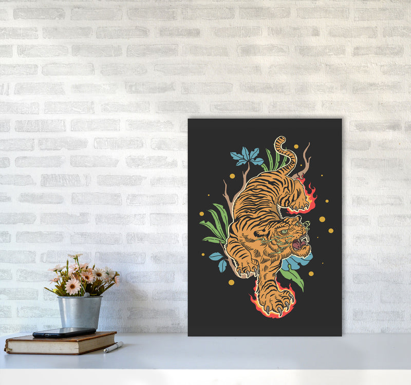 Classic Tiger Tattoo Art Print by Jason Stanley A2 Black Frame
