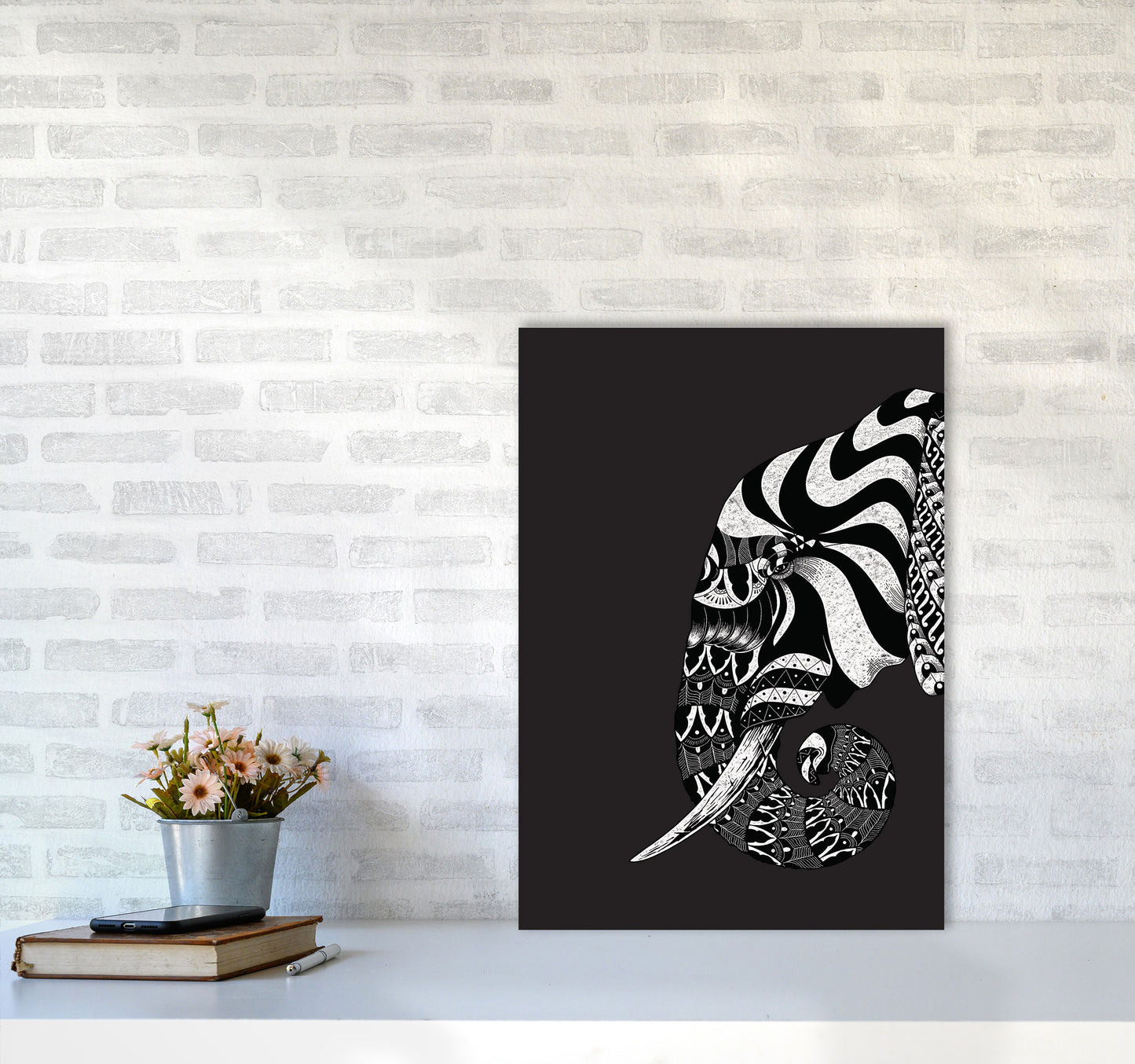 Ornate Elephant Art Print by Jason Stanley A2 Black Frame