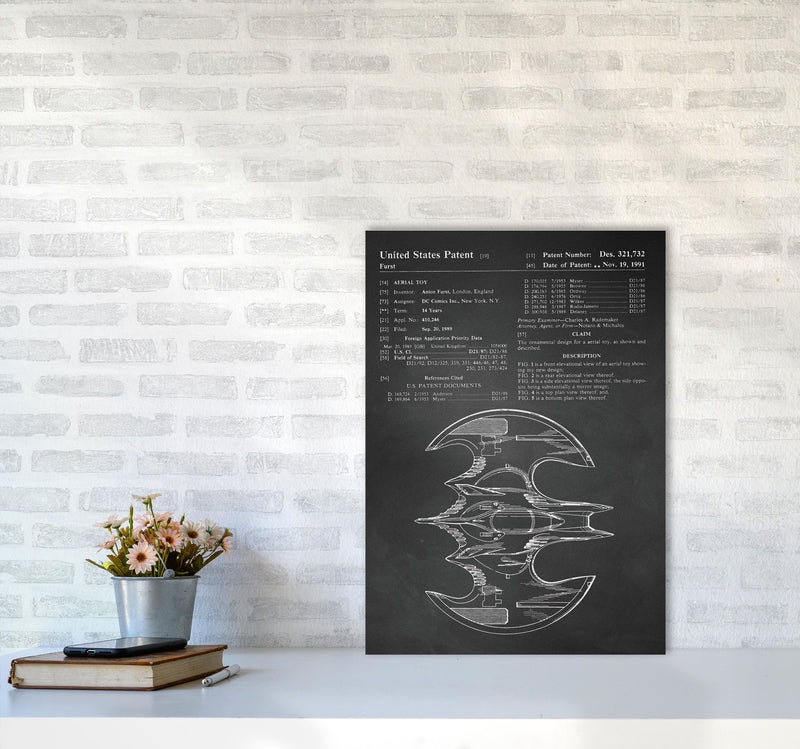 Batwing Patent Side View- Chalkboard Art Print by Jason Stanley A2 Black Frame